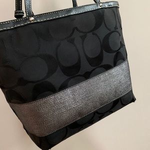 COACH signature stripe tote - black/silver